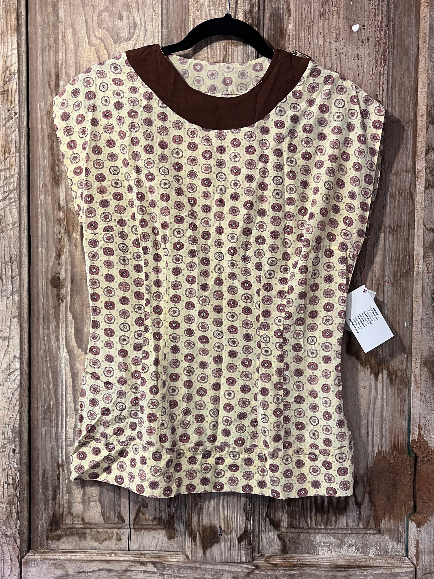 REVAMP YELLOW + BRWN Patterned Short Sleeve Top