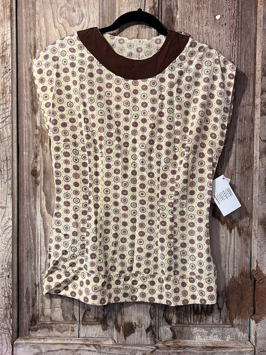 REVAMP YELLOW + BRWN Patterned Short Sleeve Top