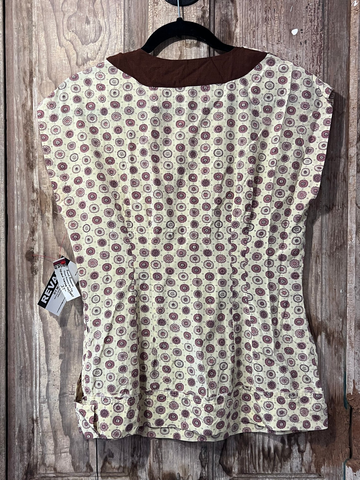 REVAMP YELLOW + BRWN Patterned Short Sleeve Top