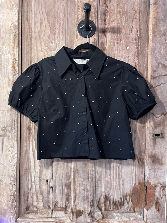 L|C BLK Pearl & Gem Puffy Sleeve Blouse