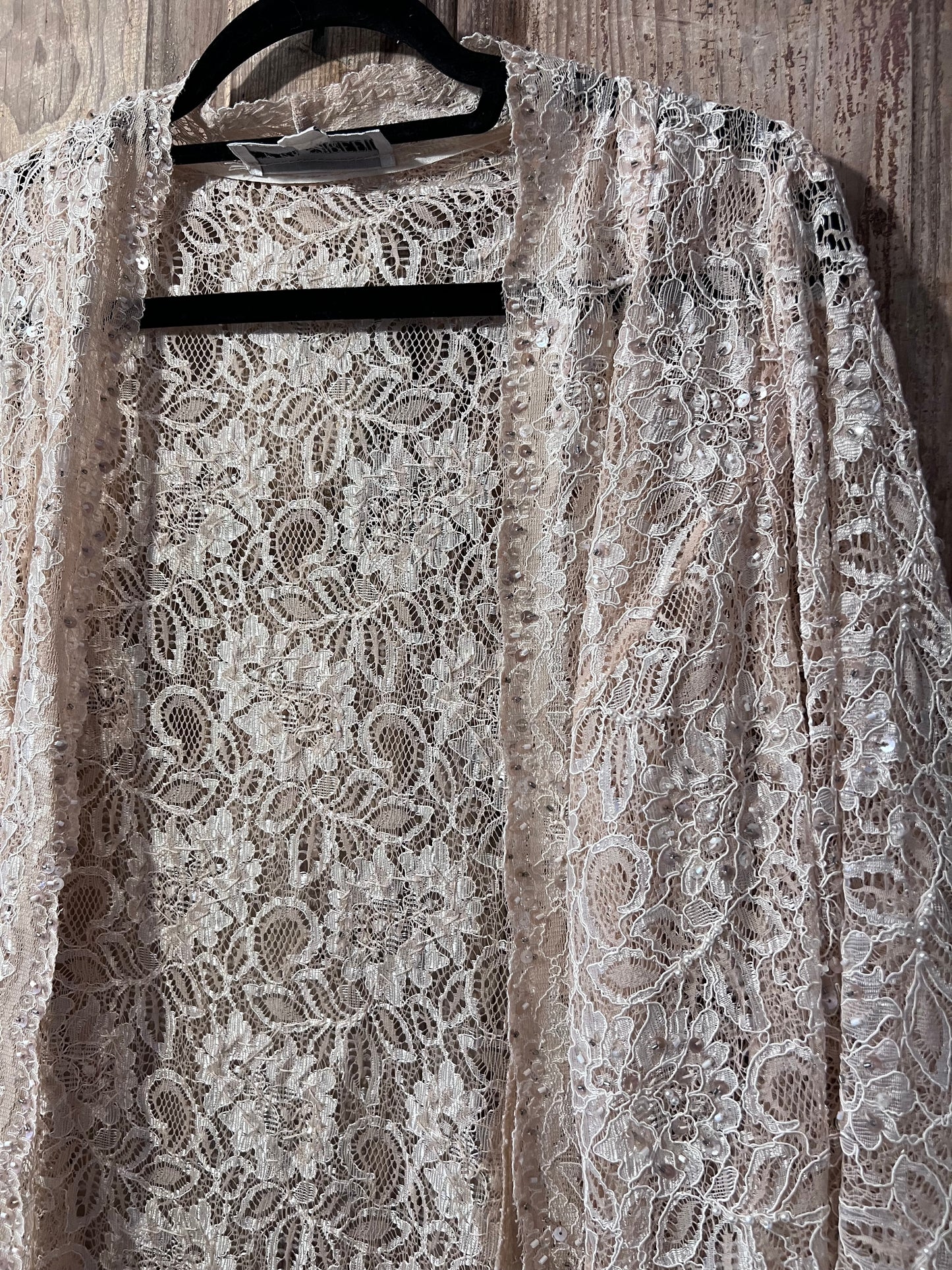 VTG Emma Street Beige Beaded Lace Cardigan