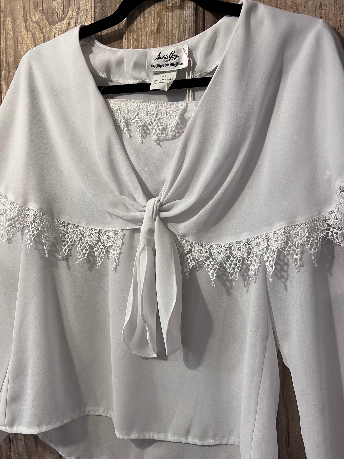 VTG André Gaye White Lace Tie Front Blouse