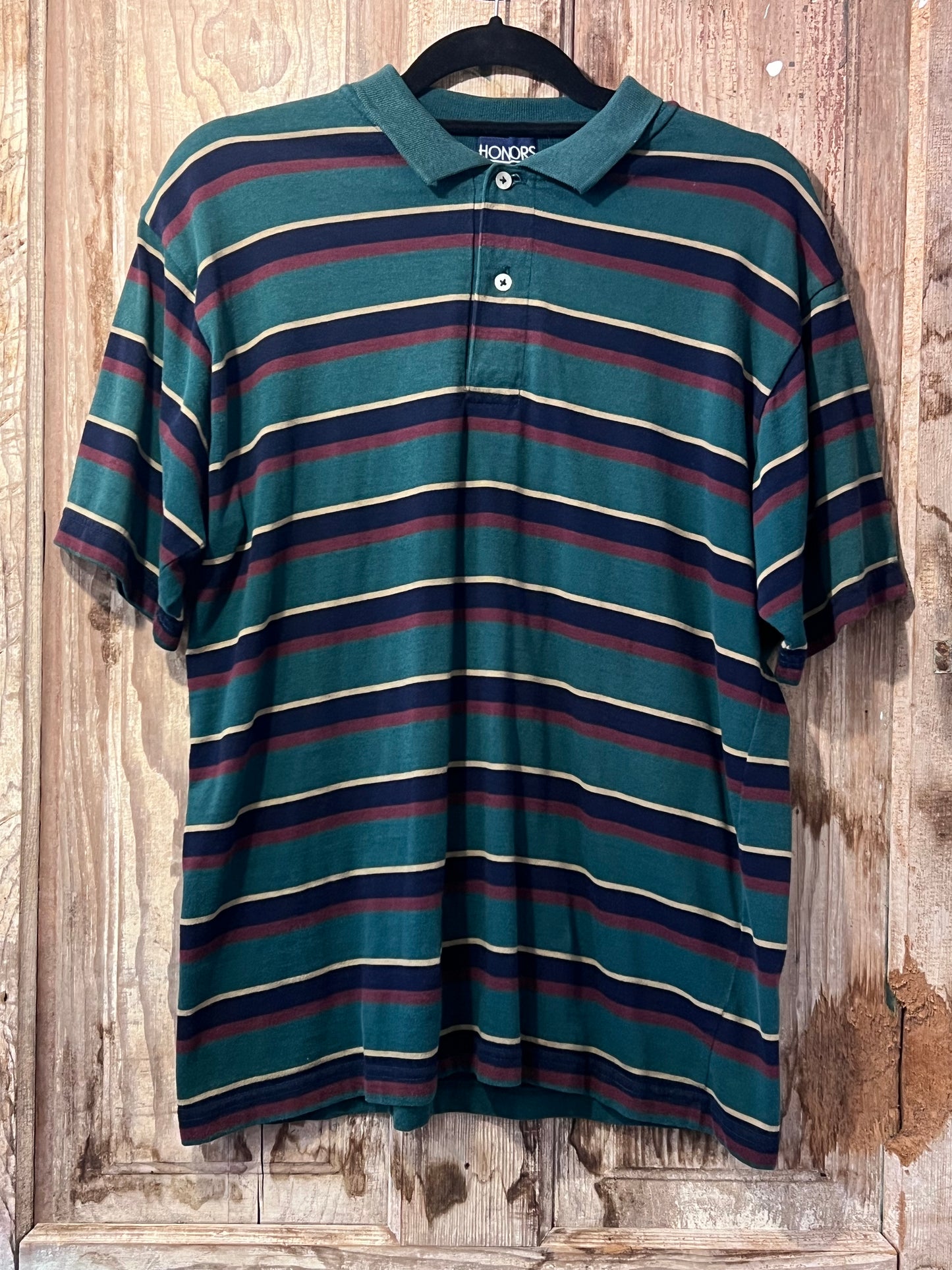 Y2K Honors Green Striped Polo Shirt