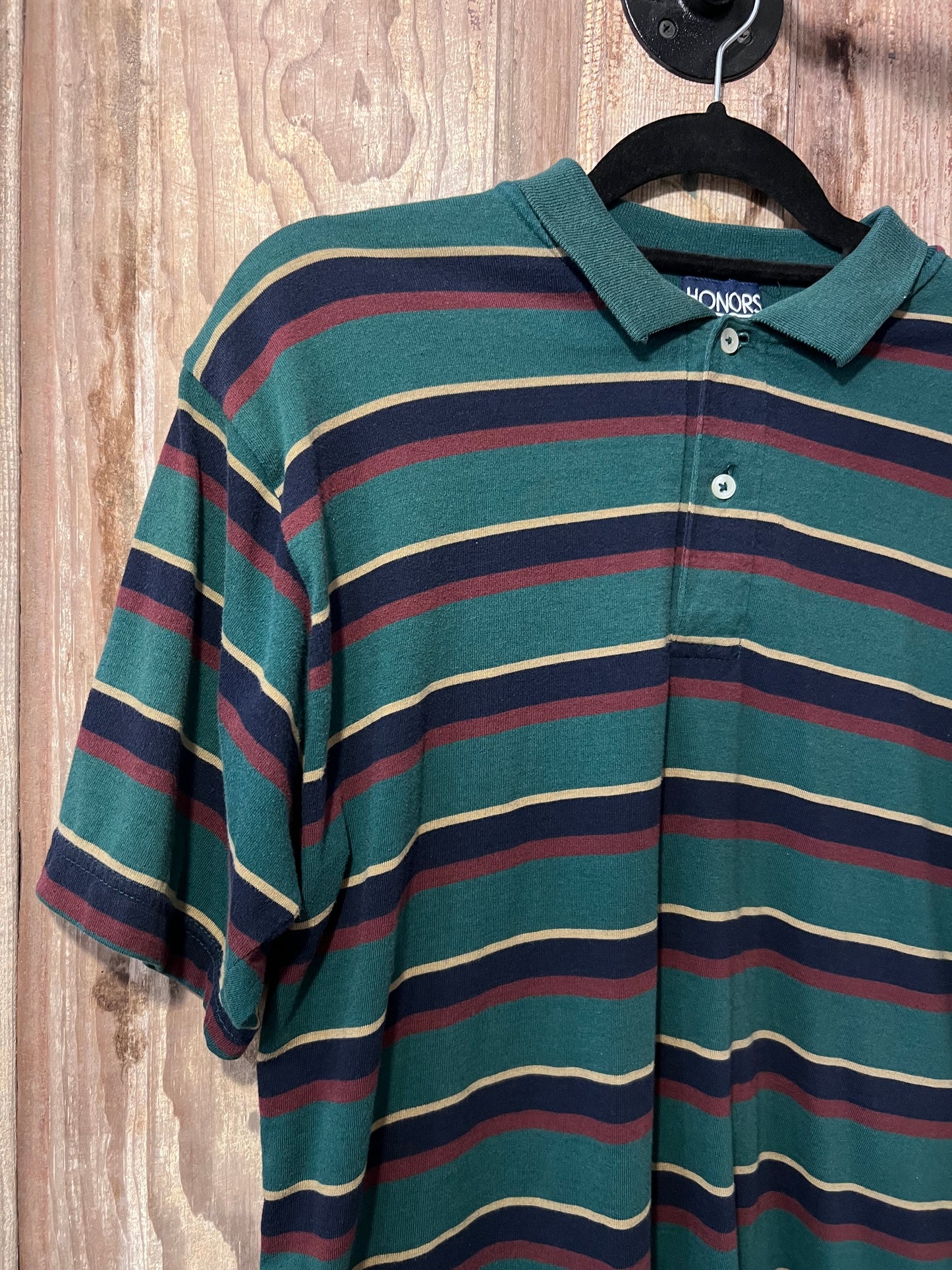 Y2K Honors Green Striped Polo Shirt