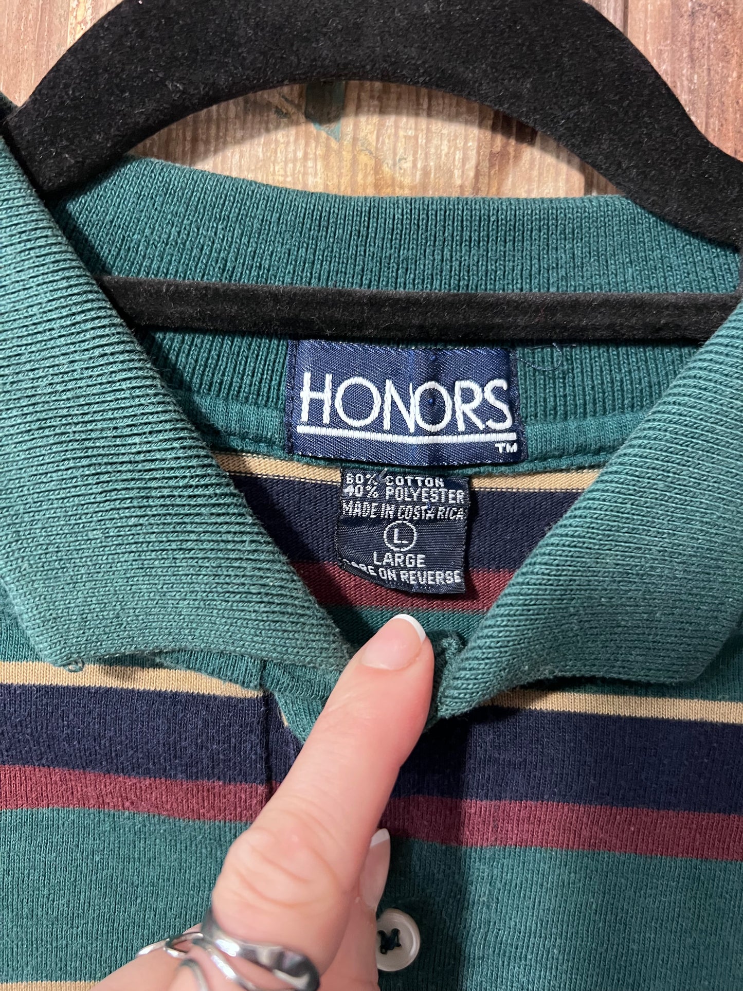 Y2K Honors Green Striped Polo Shirt