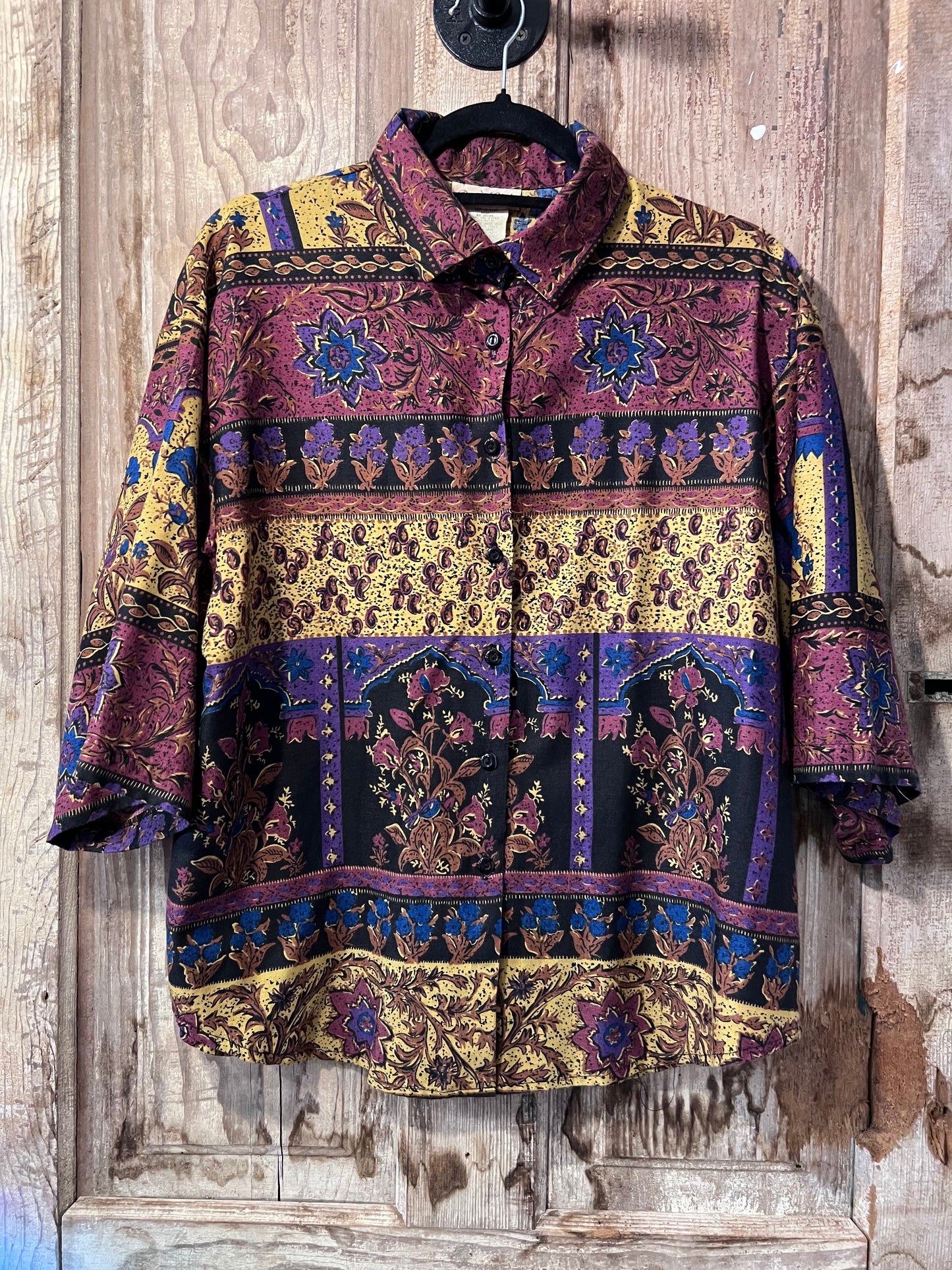 90's Rayon Club Patterned Button Up Shirt