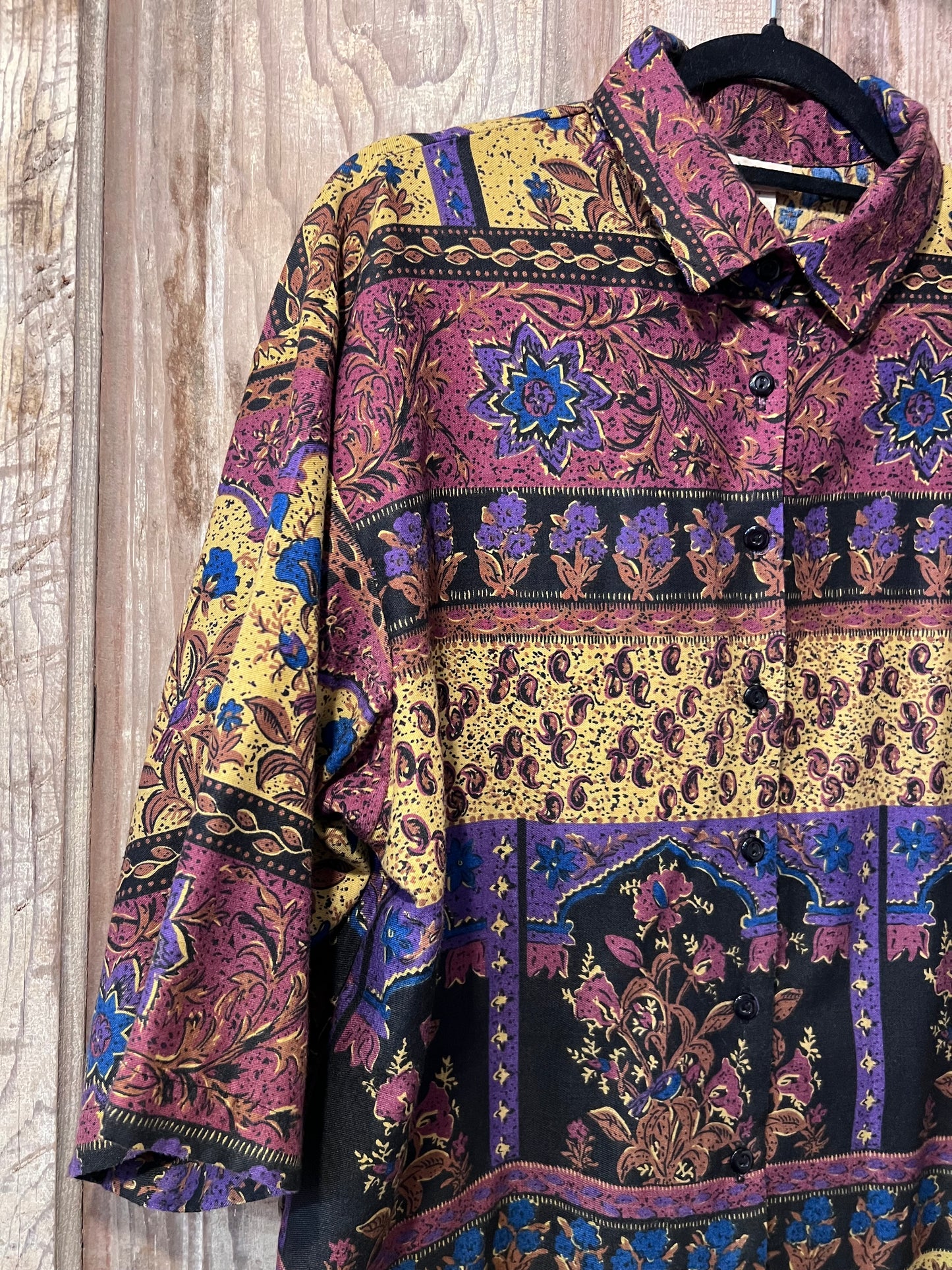 90's Rayon Club Patterned Button Up Shirt