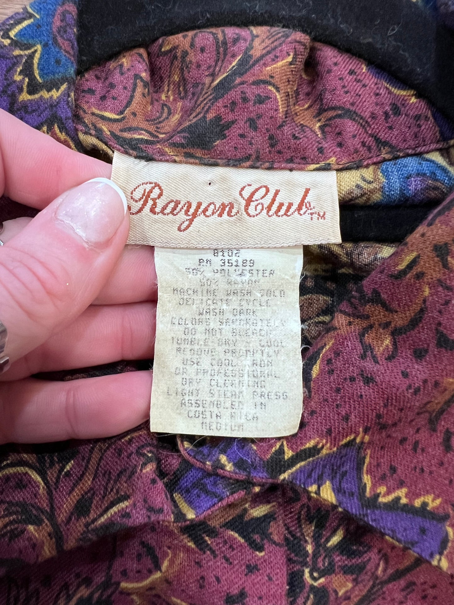 90's Rayon Club Patterned Button Up Shirt