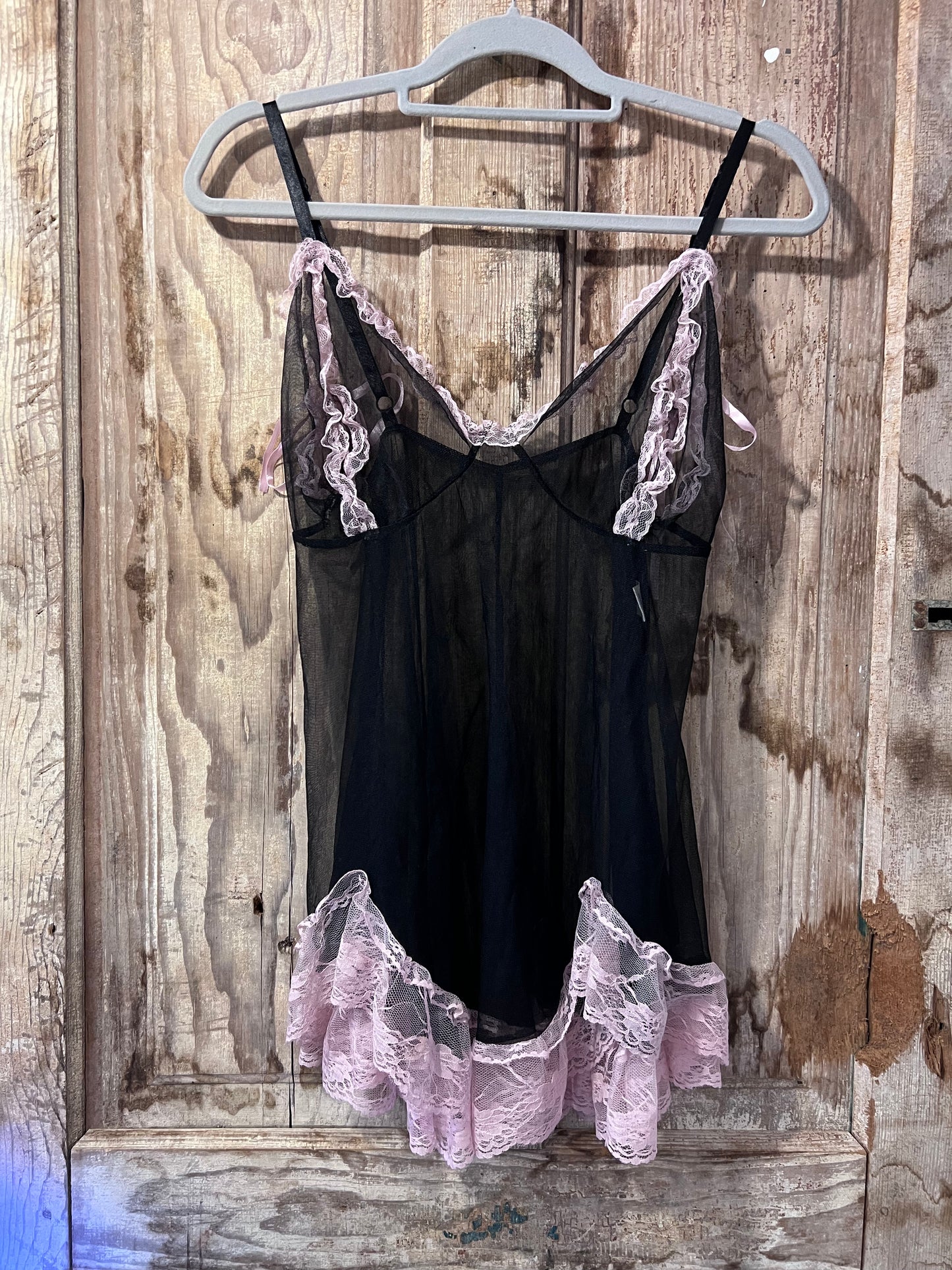 Y2K Dreamgirl Blk + Pink Semi-Sheer Flowy Babydoll Dress