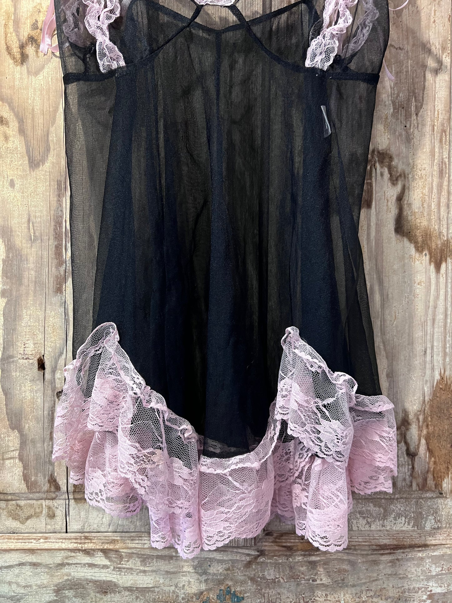 Y2K Dreamgirl Blk + Pink Semi-Sheer Flowy Babydoll Dress