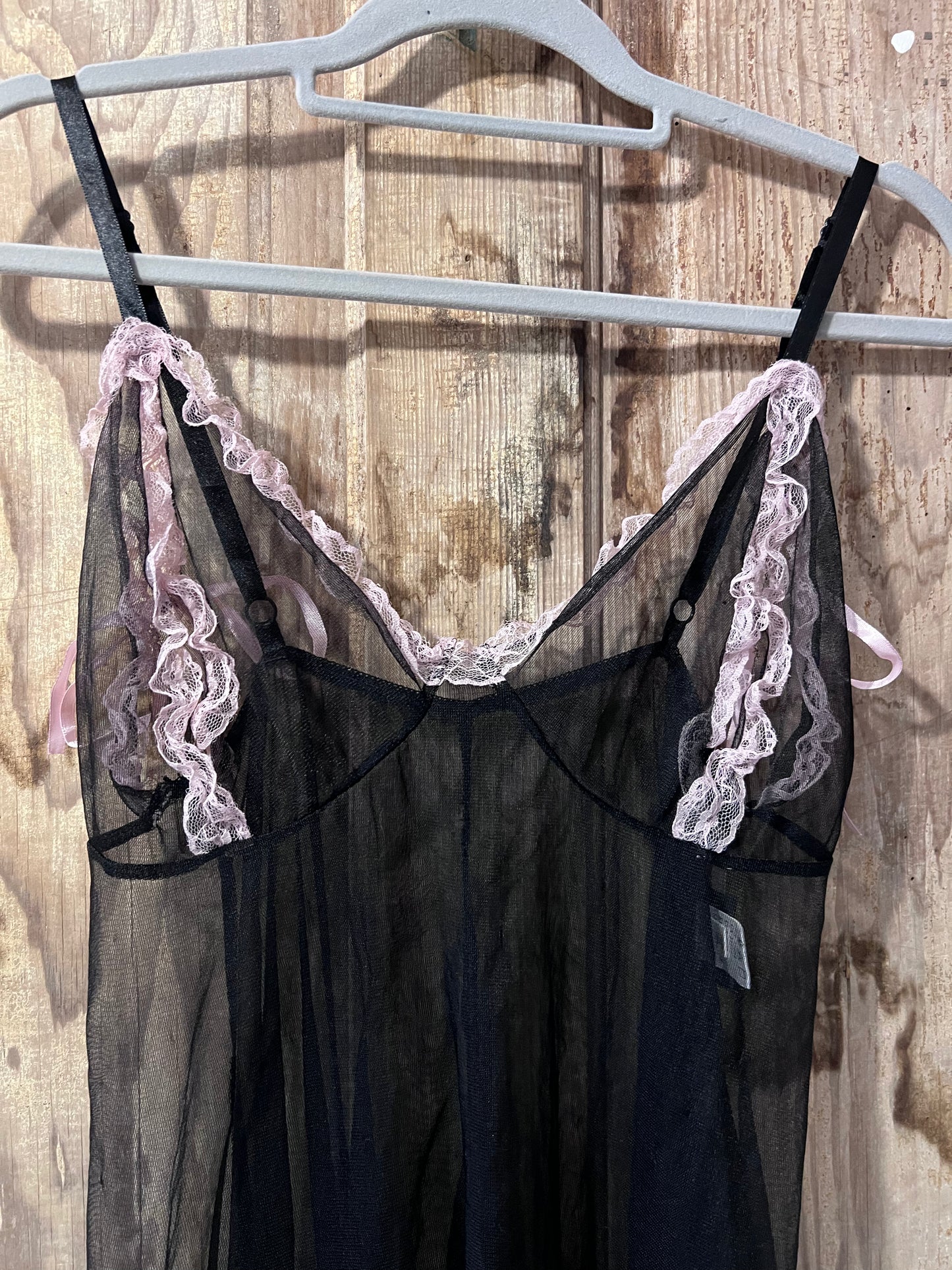 Y2K Dreamgirl Blk + Pink Semi-Sheer Flowy Babydoll Dress