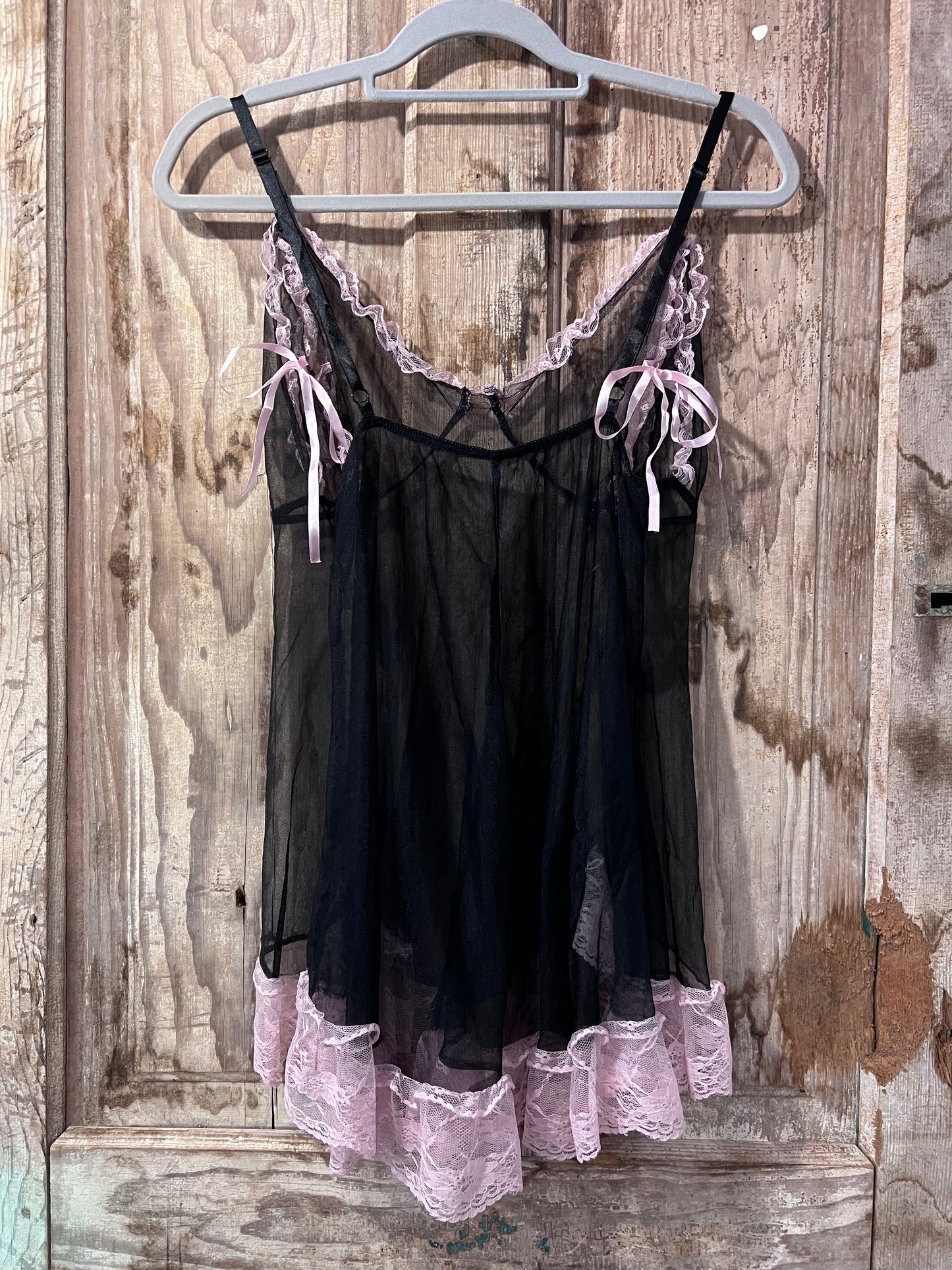 Y2K Dreamgirl Blk + Pink Semi-Sheer Flowy Babydoll Dress