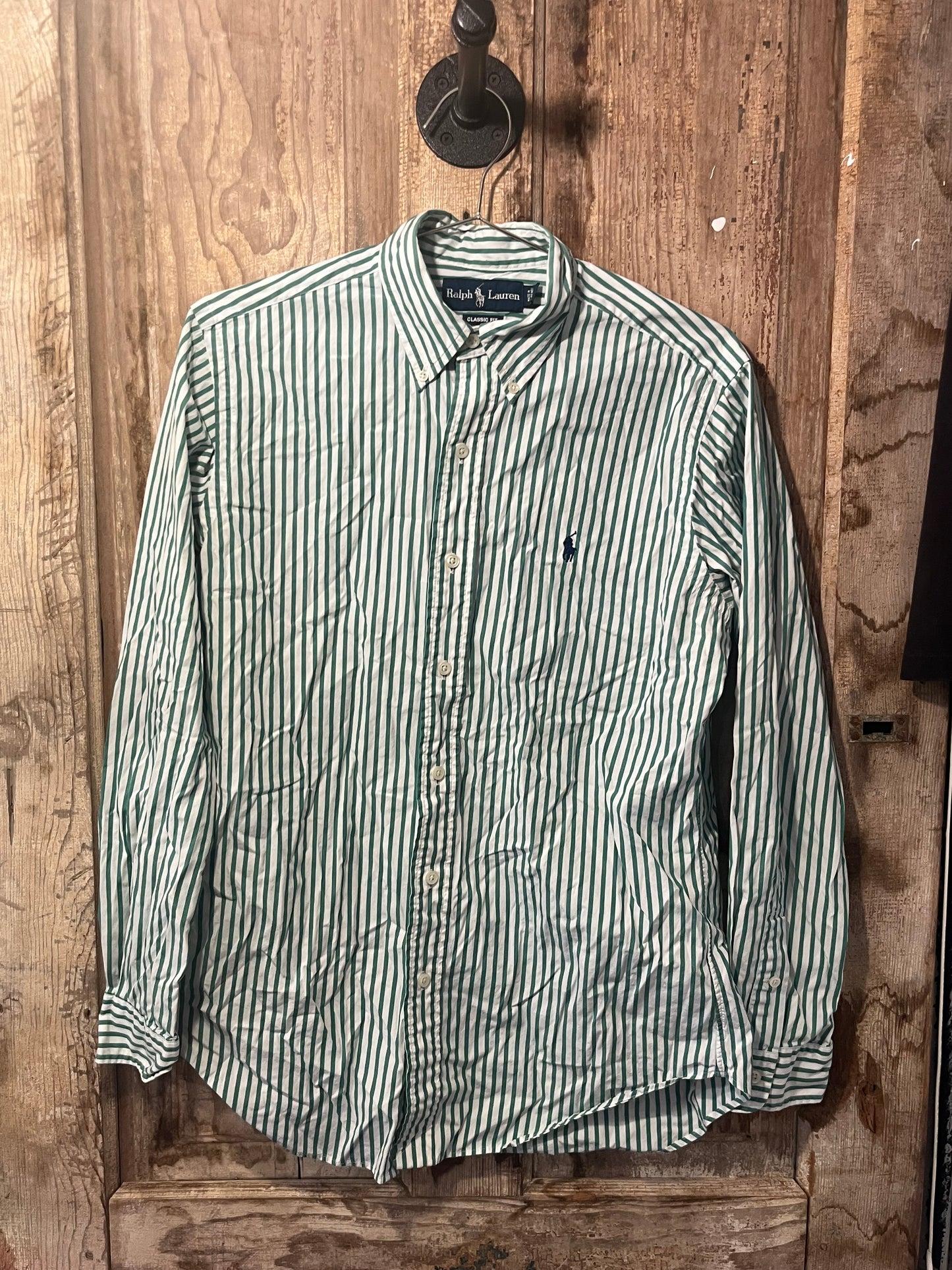 Ralph Lauren Green/WHT Stripe Button Up Shirt