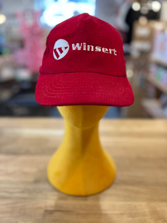 90's Red Embroidered "Winsert" Corduroy Hat