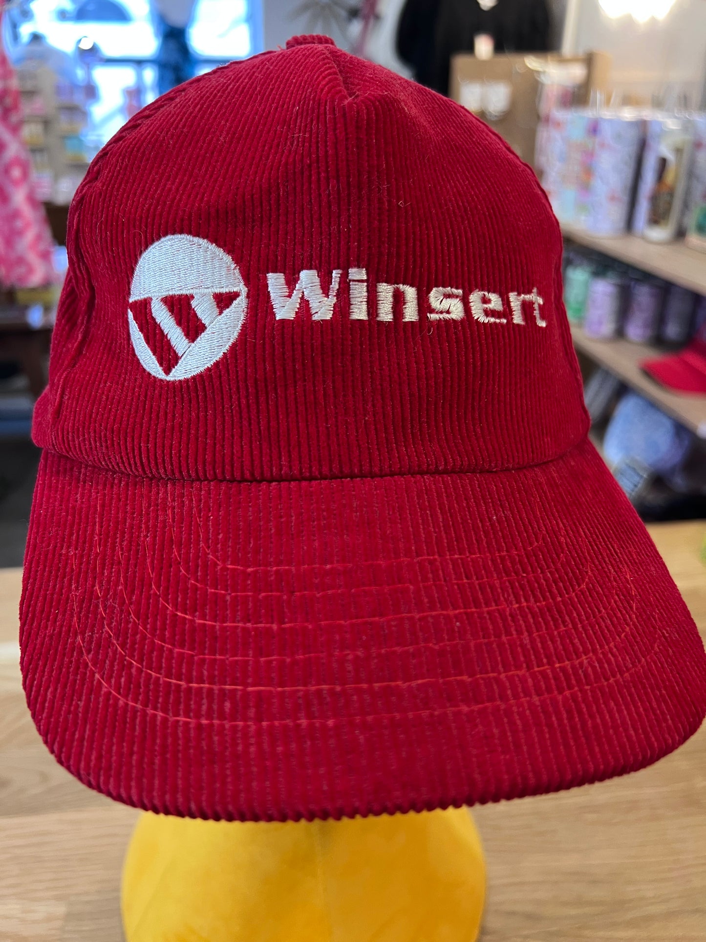 90's Red Embroidered "Winsert" Corduroy Hat