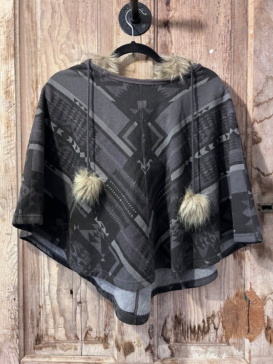 Y2K Self Esteem Tribal Faux Fur Hooded Poncho