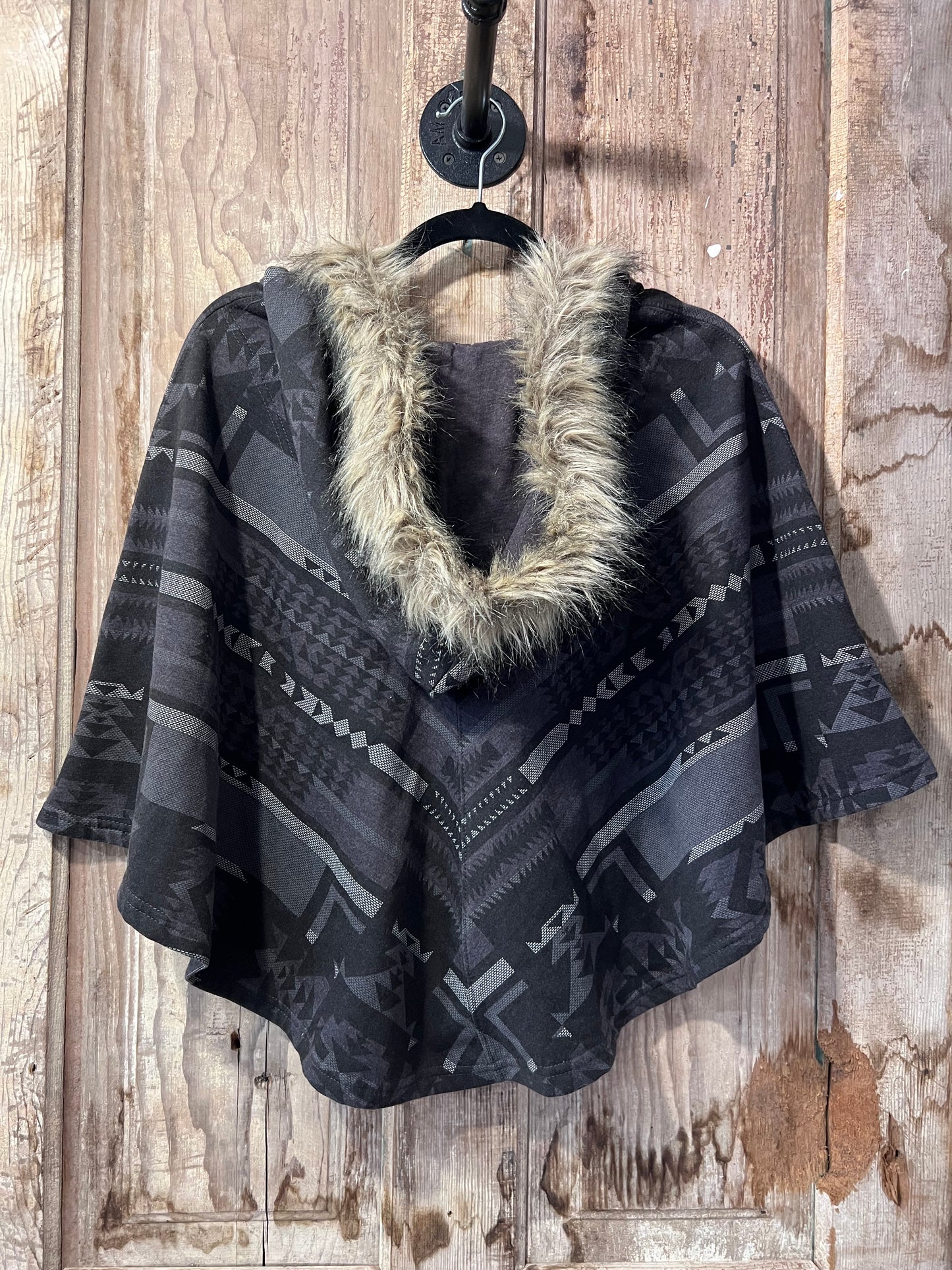 Y2K Self Esteem Tribal Faux Fur Hooded Poncho
