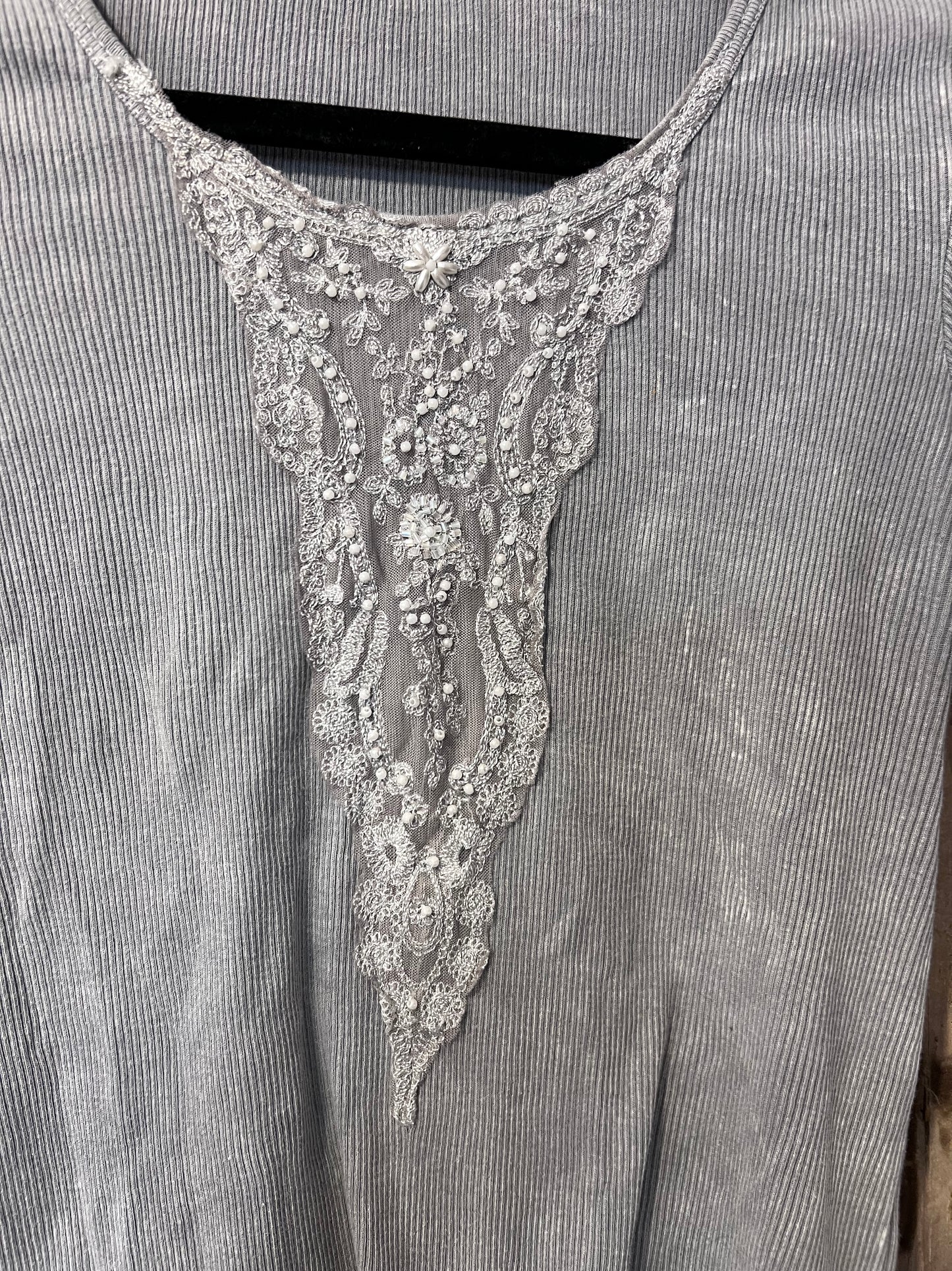 Y2K One World GRY Lace Front Quarter Sleeve Shirt