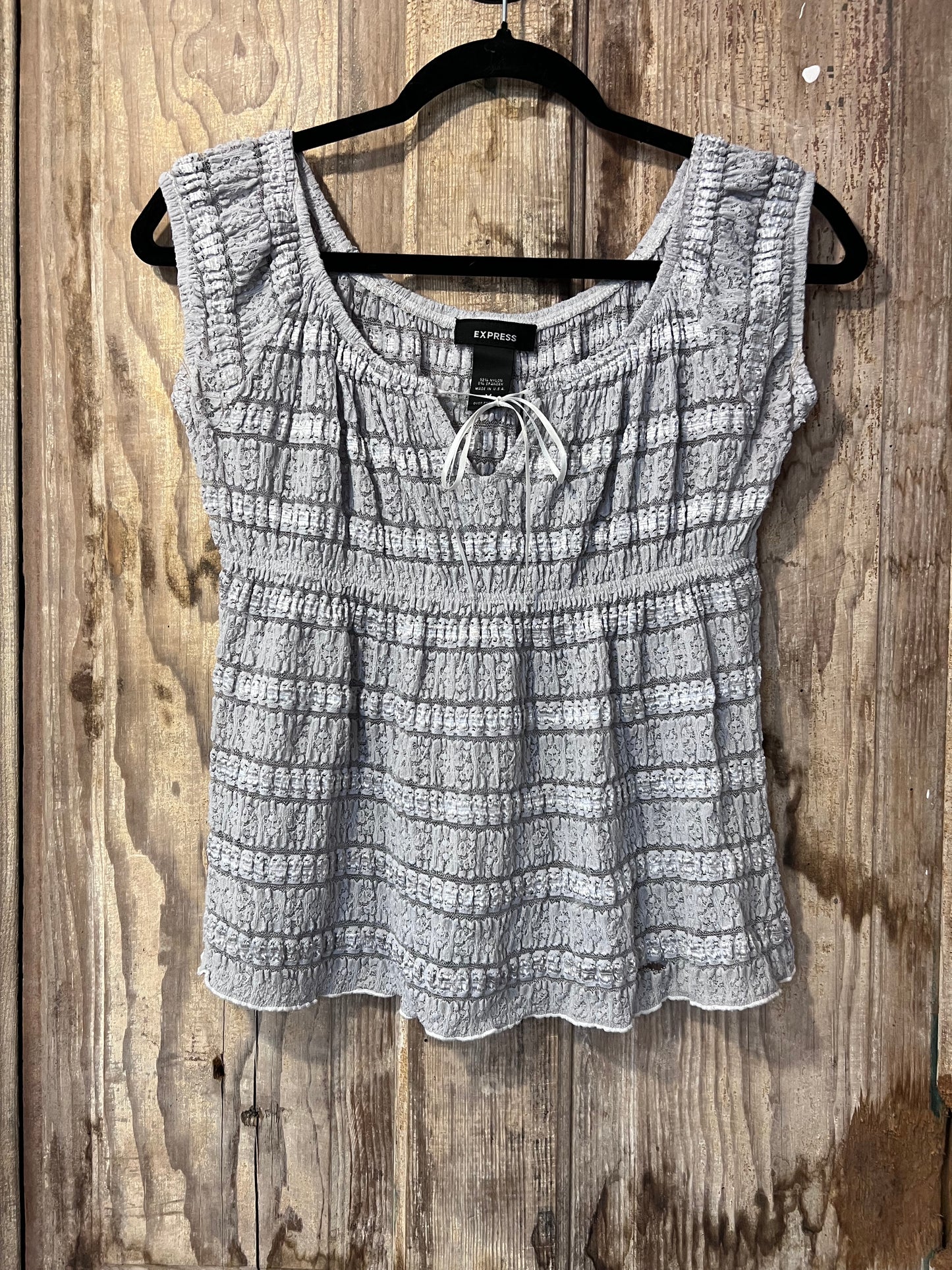 Y2K Express Grey Lace Short Sleeve Shirt