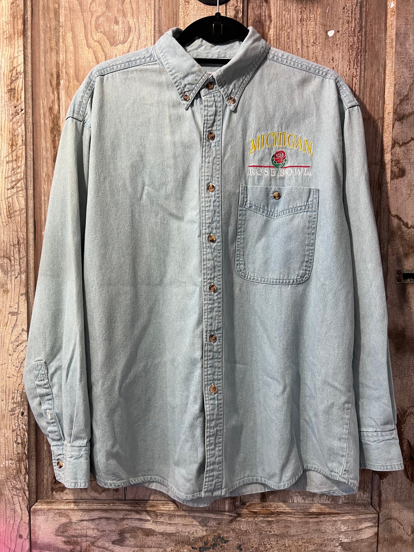 90's Michigan Rose Bowl Denim Button Up Shirt