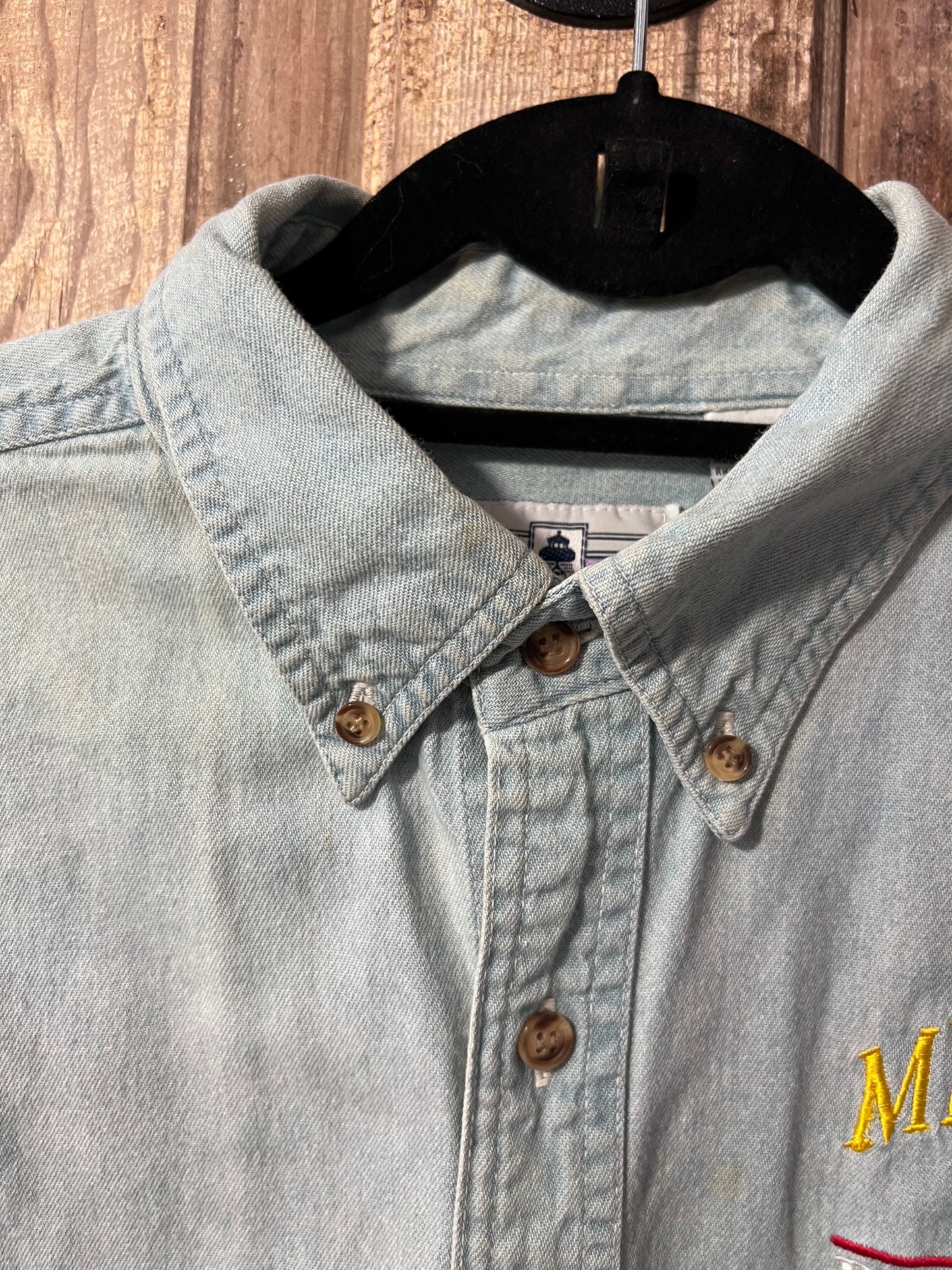 90's Michigan Rose Bowl Denim Button Up Shirt
