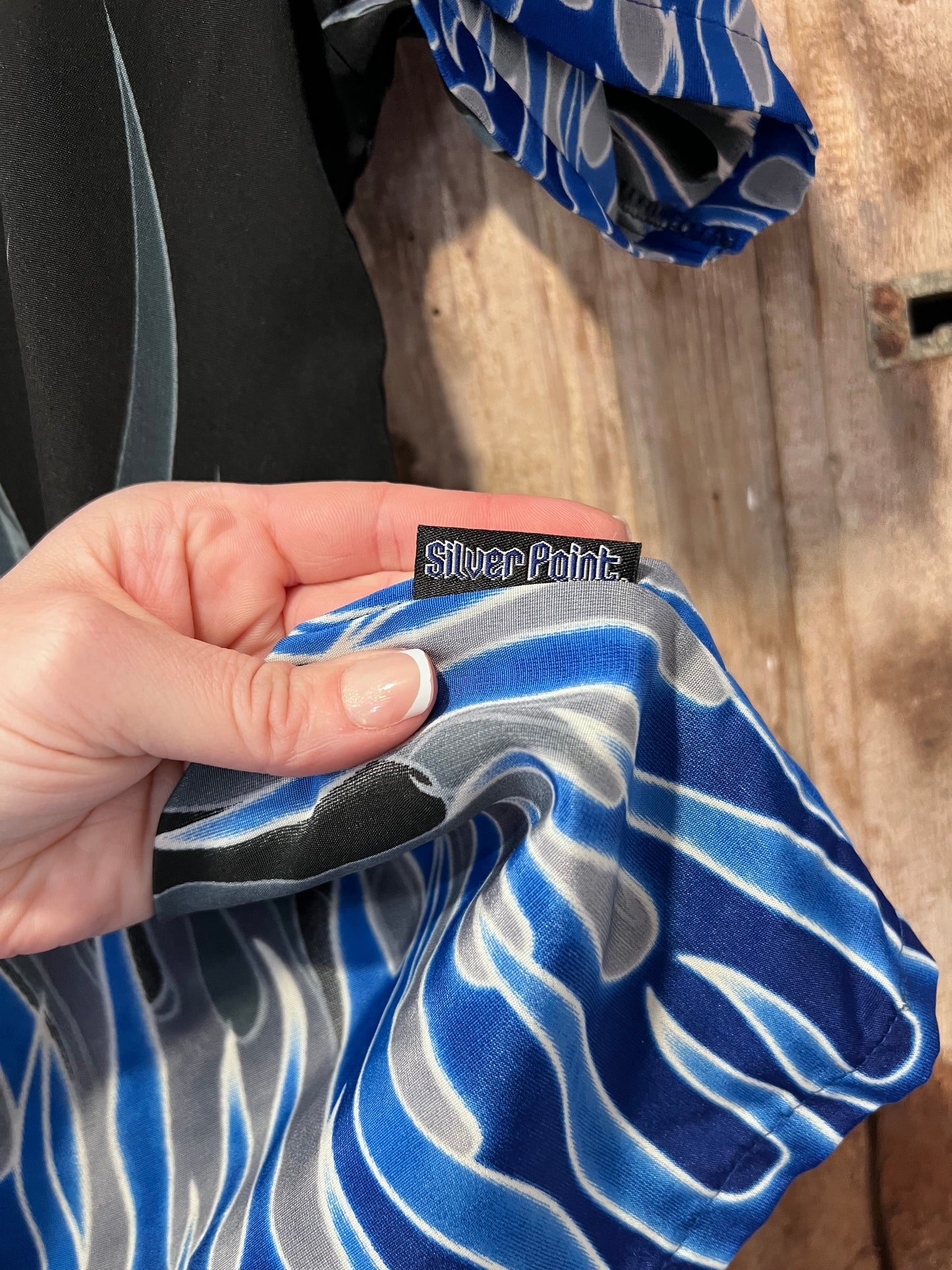 Y2K Silver Point Blue Flames Button Up Shirt