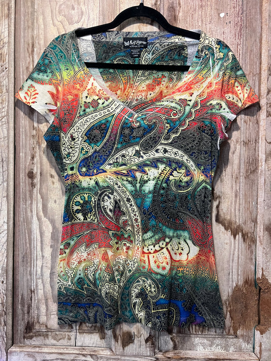Y2K Self Esteem Colorful Paisley Print T-Shirt