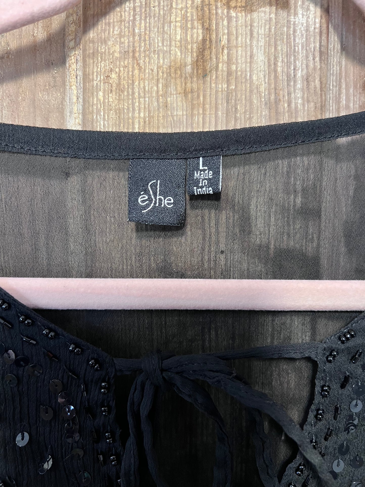 Y2K éShe Black Beaded Sheer Tie Top/Dress