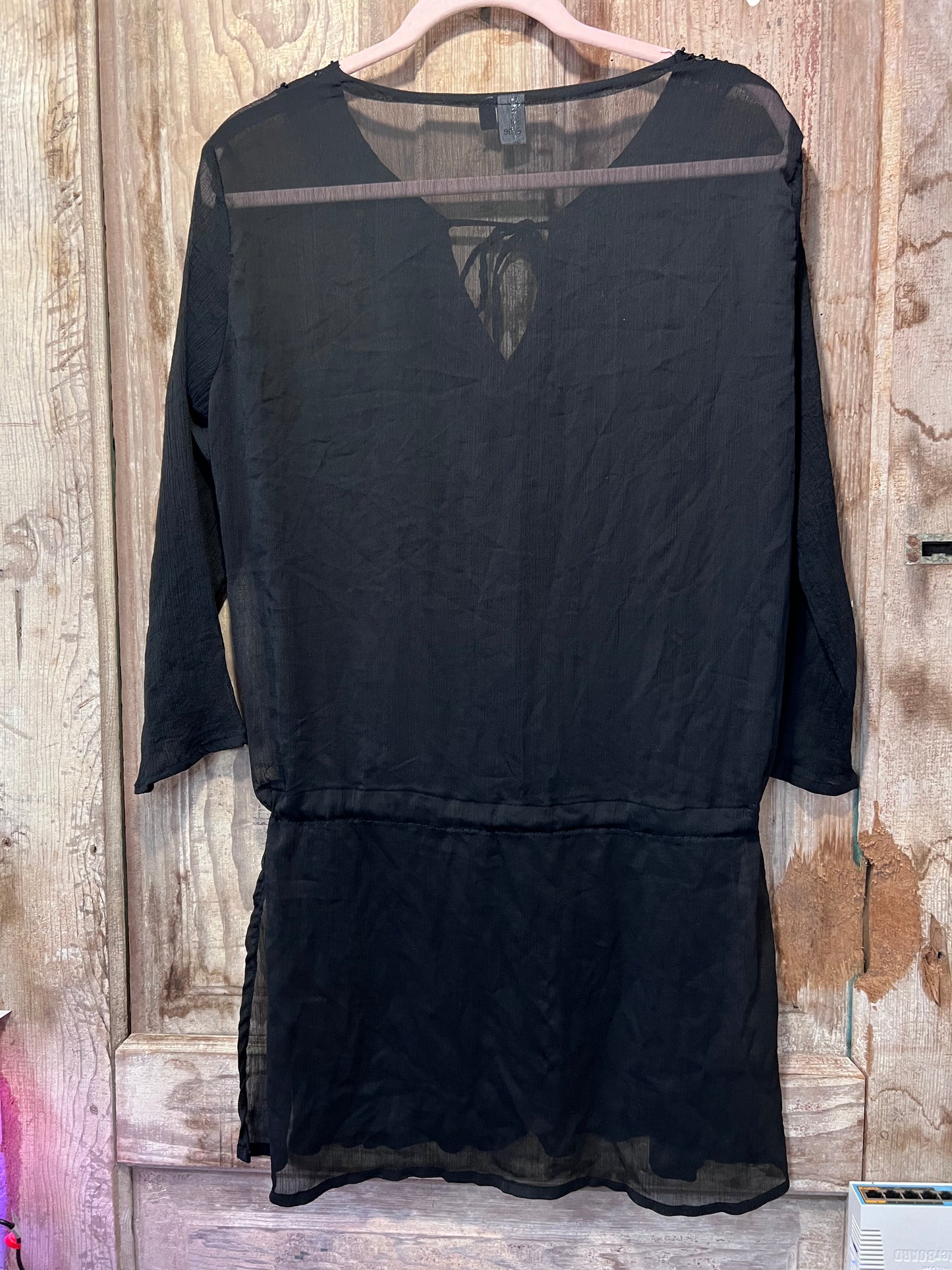 Y2K éShe Black Beaded Sheer Tie Top/Dress