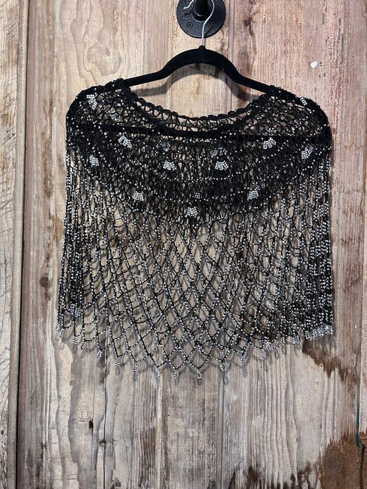 VTG BLK Beaded Mesh Shawl