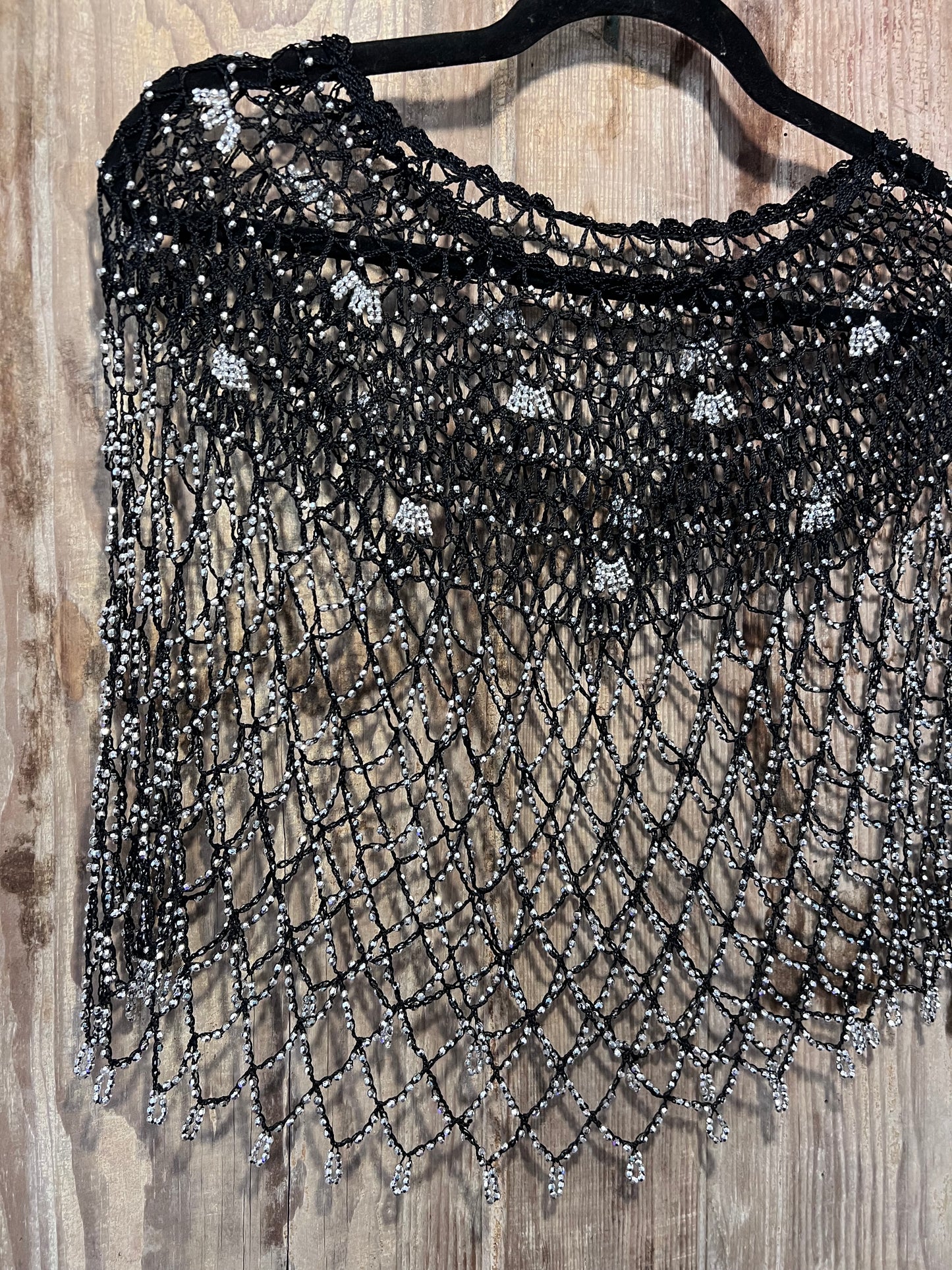 VTG BLK Beaded Mesh Shawl
