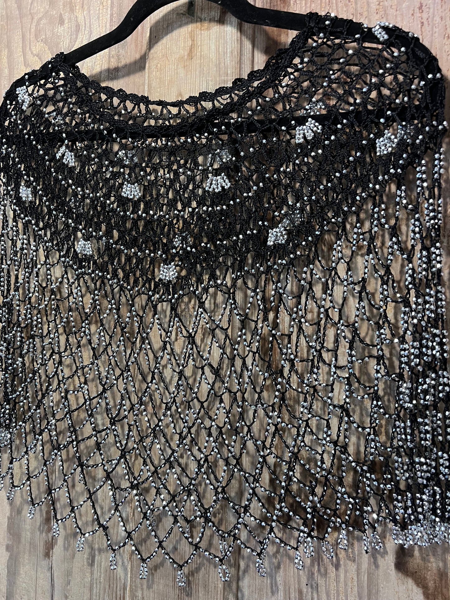 VTG BLK Beaded Mesh Shawl
