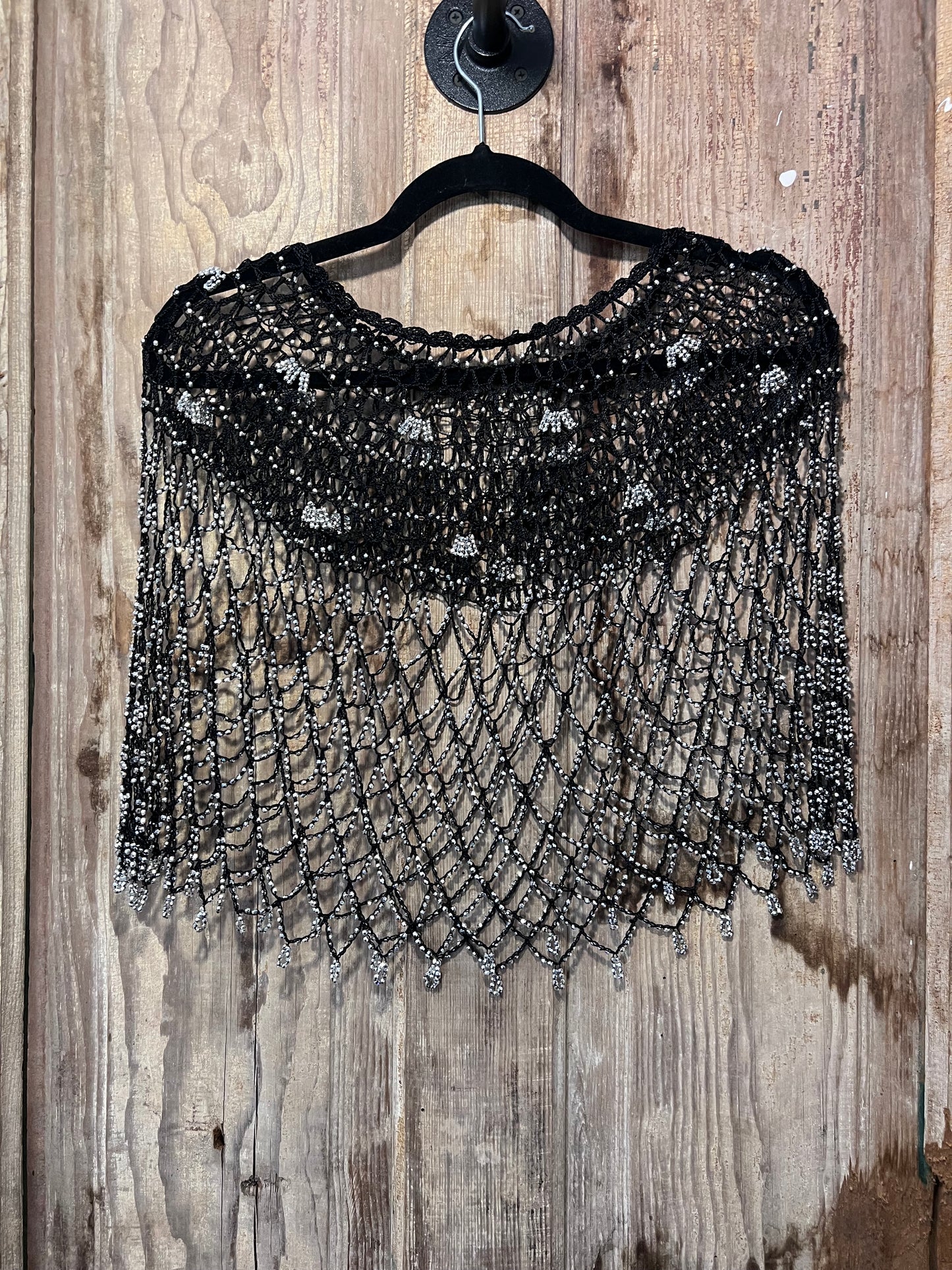 VTG BLK Beaded Mesh Shawl