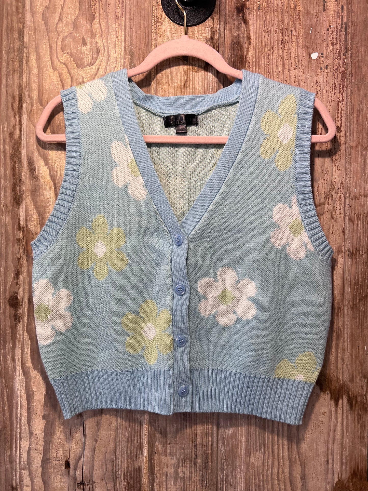 Y2K Faded Rose Flower Knit Sweater Vest (modern)