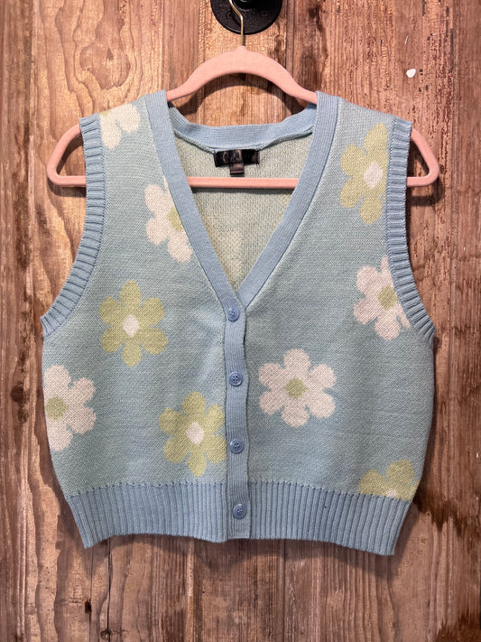 Y2K Faded Rose Flower Knit Sweater Vest (modern)