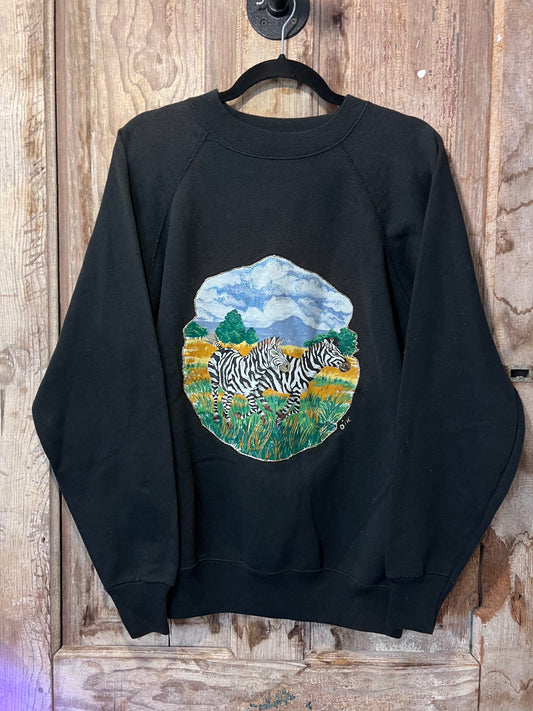 80's Zebra Graphic BLK Crewneck