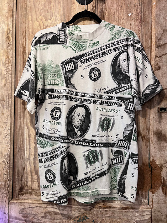 90's/Y2K $100 Bills AOP Graphic T-Shirt