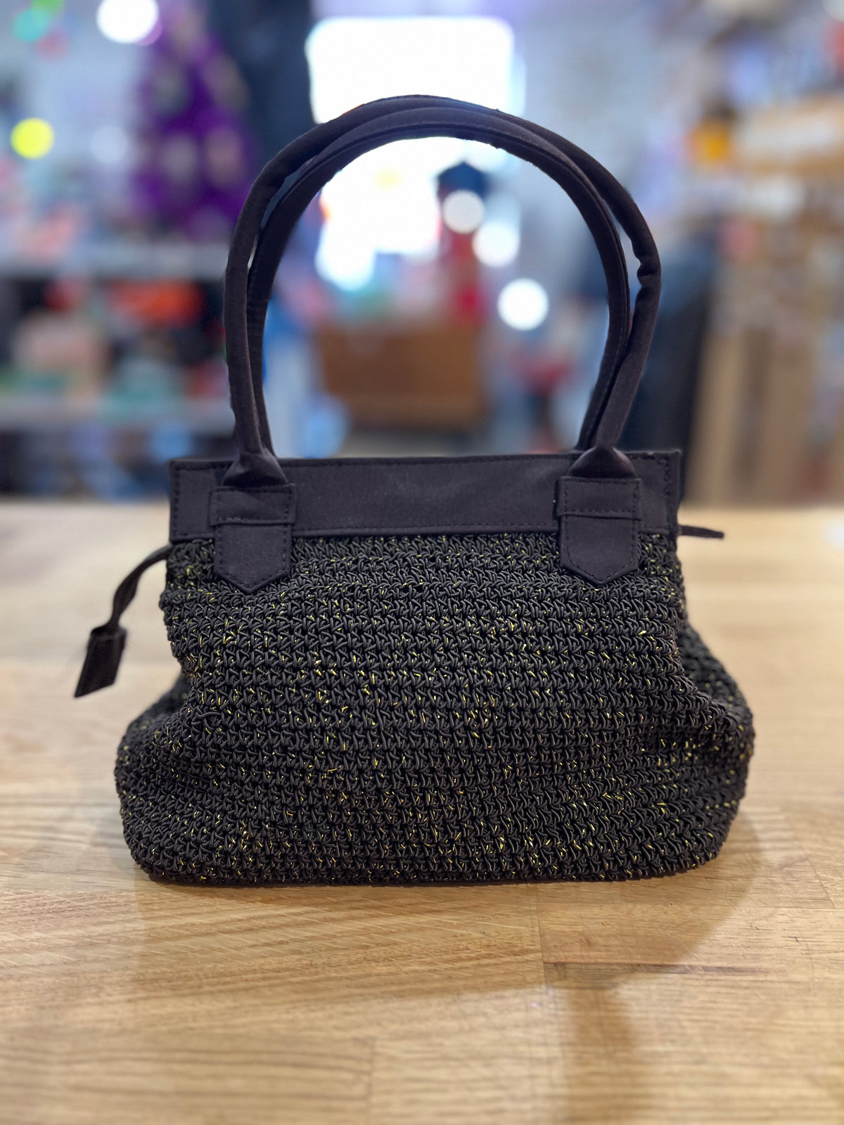 Y2K Brown + Gold Sparkly Crocheted Handbag