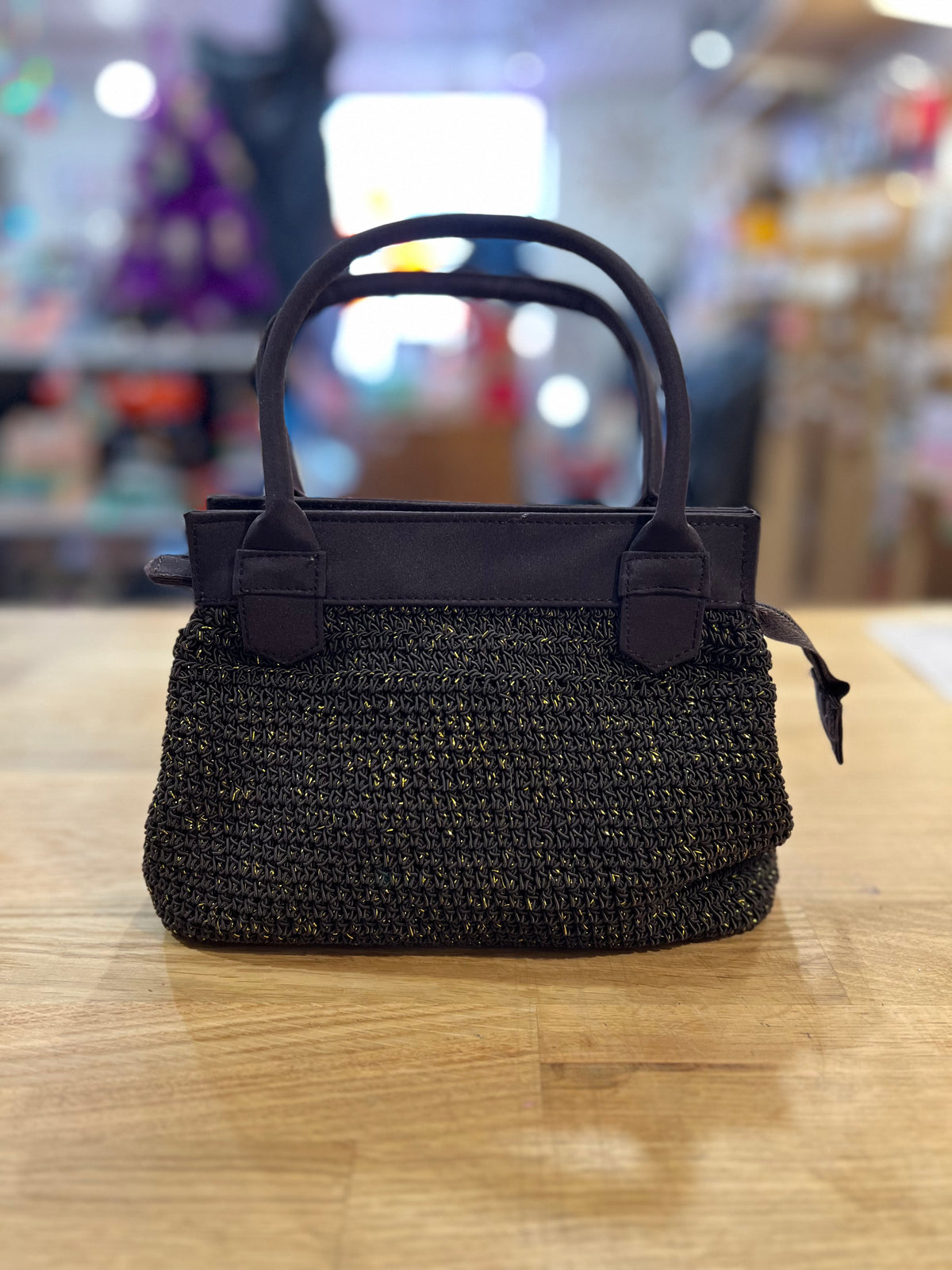Y2K Brown + Gold Sparkly Crocheted Handbag