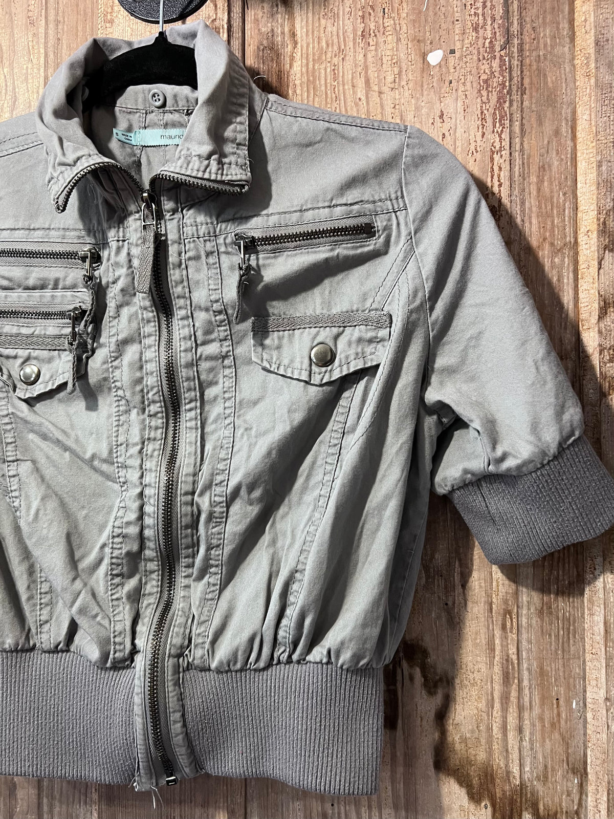 Y2K Maurice's Grey Cropped Cargo Zip Up Jacket Top