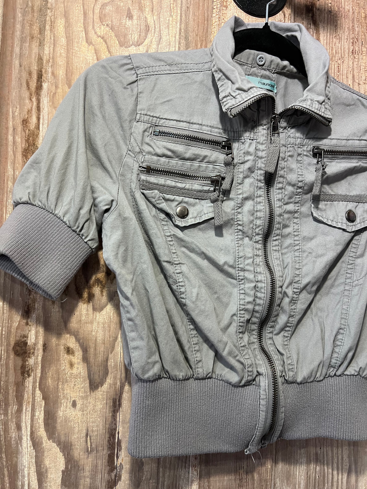 Y2K Maurice's Grey Cropped Cargo Zip Up Jacket Top