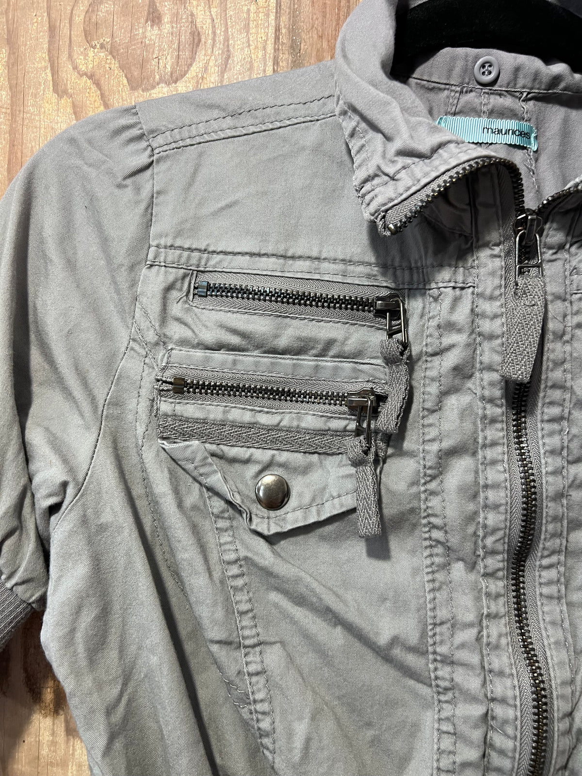Y2K Maurice's Grey Cropped Cargo Zip Up Jacket Top