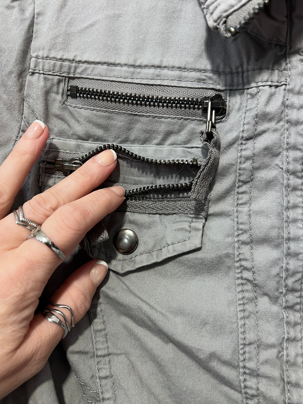Y2K Maurice's Grey Cropped Cargo Zip Up Jacket Top