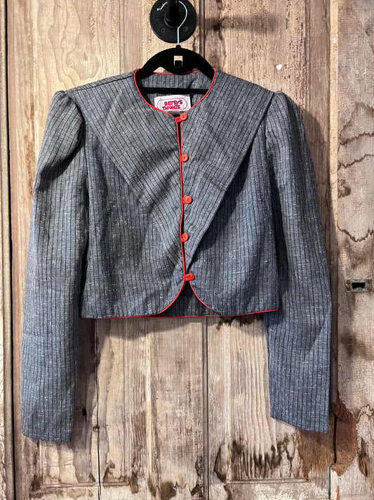 70's Inspired Grey & Red Striped Button Up Blazer