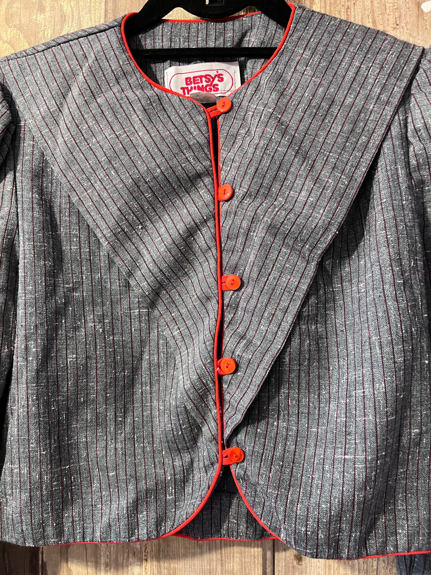 70's Inspired Grey & Red Striped Button Up Blazer