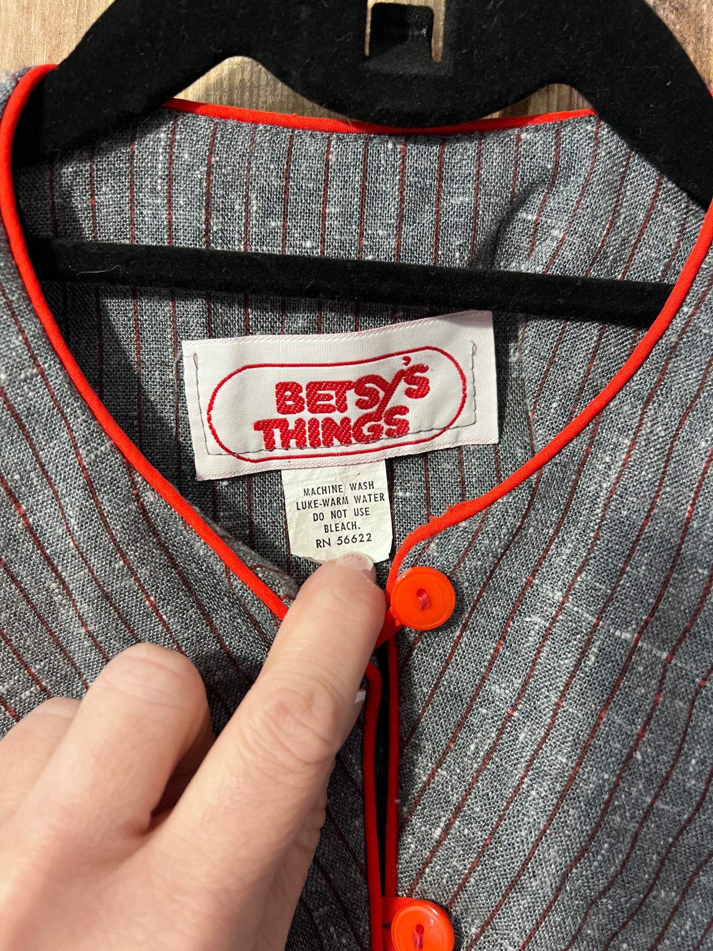 70's Inspired Grey & Red Striped Button Up Blazer