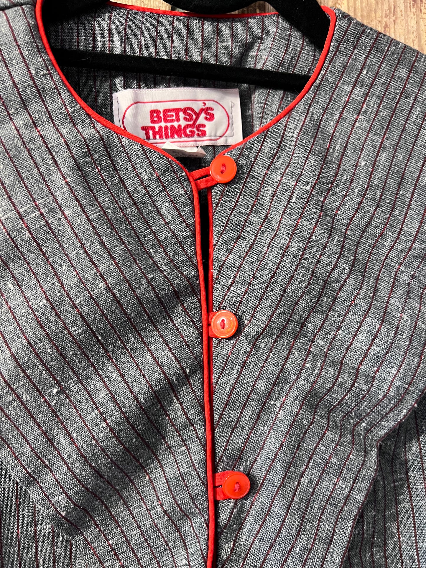 70's Inspired Grey & Red Striped Button Up Blazer