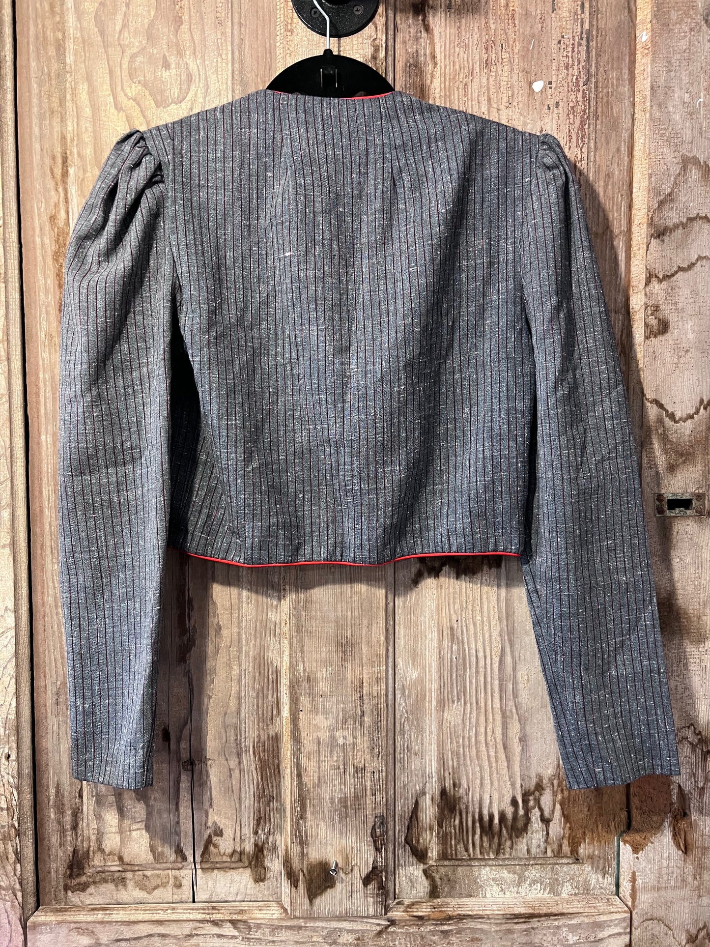 70's Inspired Grey & Red Striped Button Up Blazer