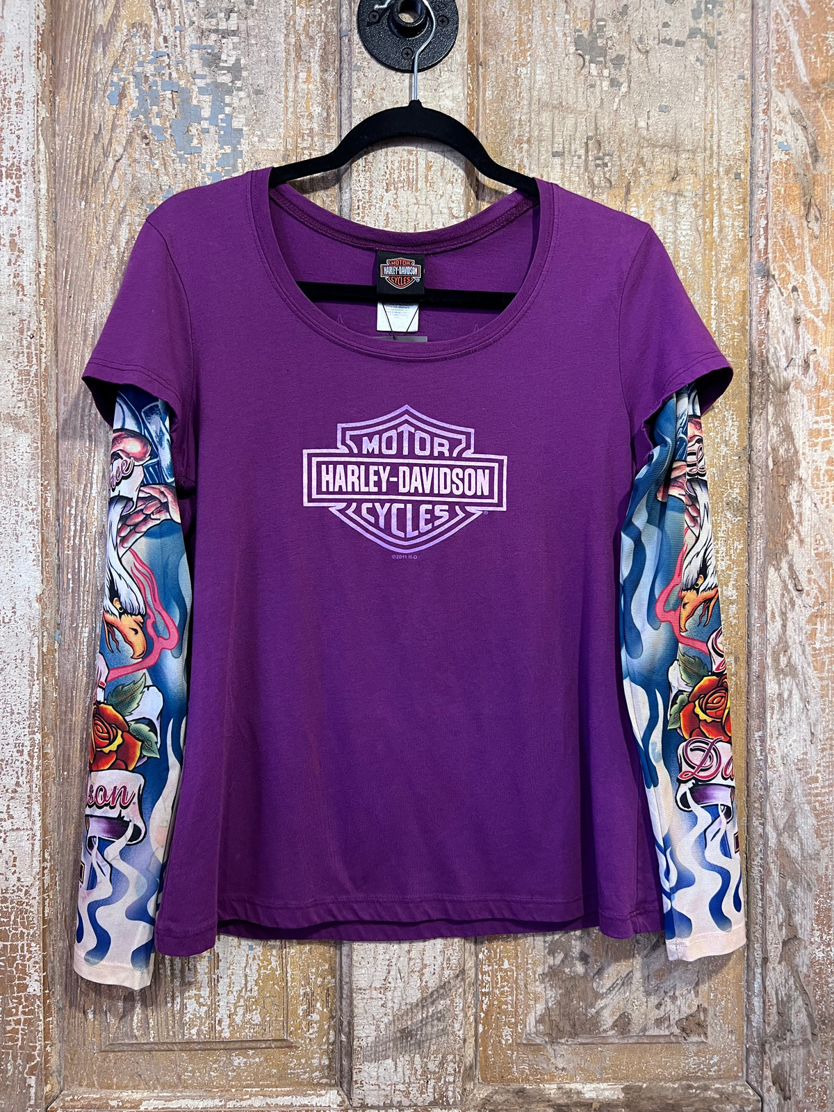 2011 Purple Harley Mesh Tattoo Long Sleeve Shirt