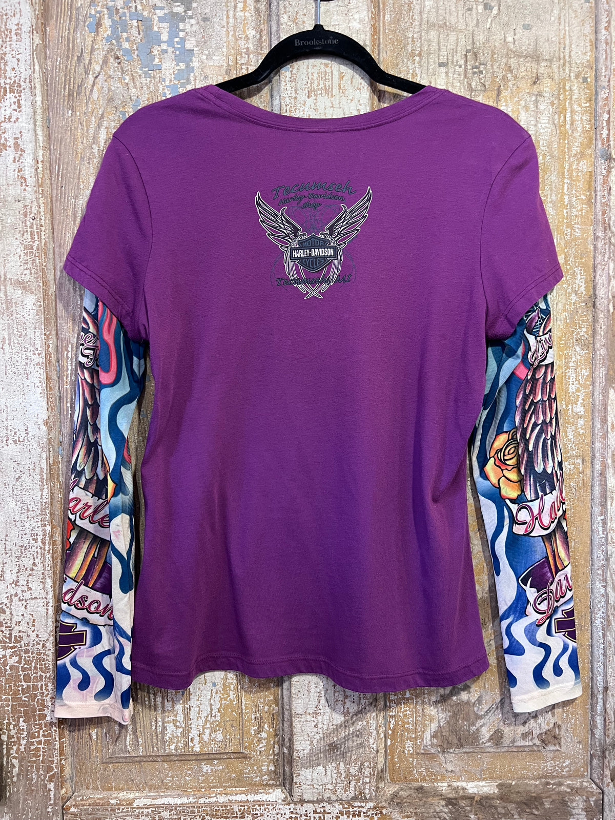 2011 Purple Harley Mesh Tattoo Long Sleeve Shirt
